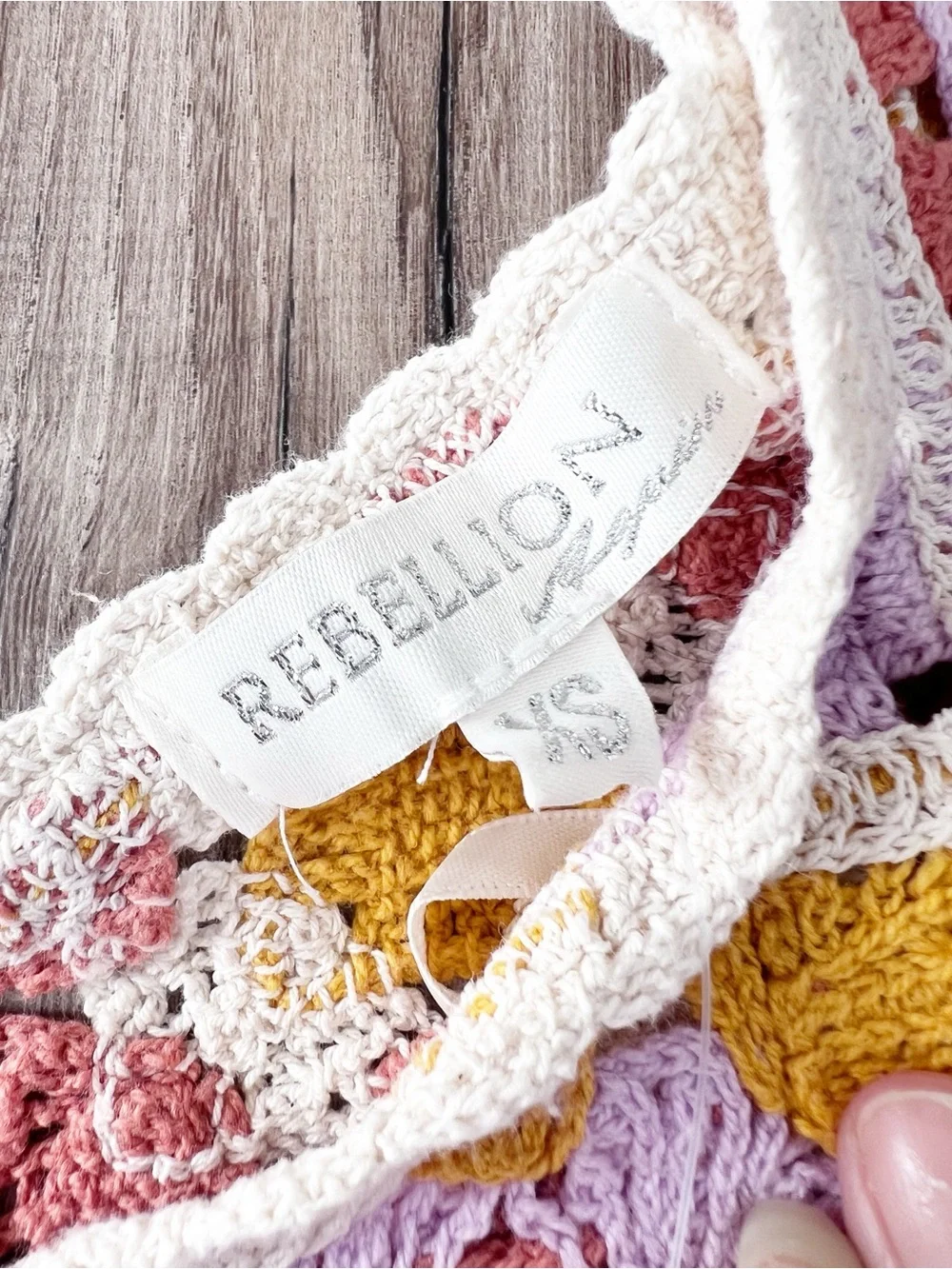 NEW Rebellion Crochet Patchwork Boho Granny Square Crochet Tank Top Size XS - Picture 6 of 8